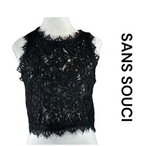 SANS SOUCI Crop Top, Braided Design, Sheer See-Thru, Hidden Side Zip, Size M.